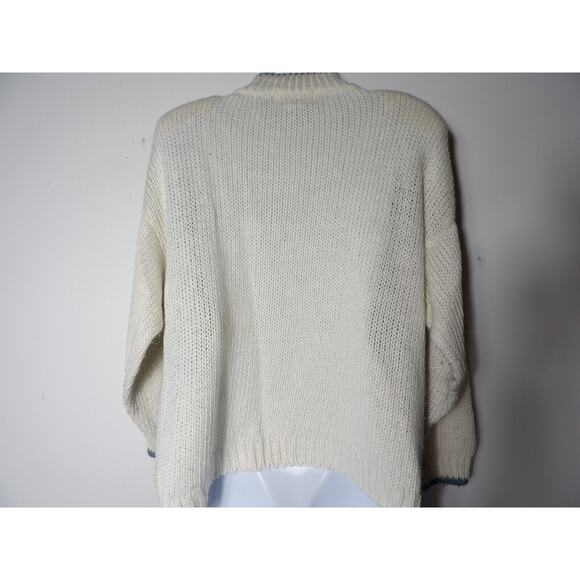 American Weekend Sweater Medium Knit 3D Vintage White Blue 80s Art - Picture 11 of 11